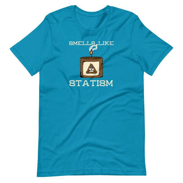 Smells Like Statism Poo Emoji Candle Short-Sleeve Unisex T-Shirt - Proud Libertarian - Proud Libertarian