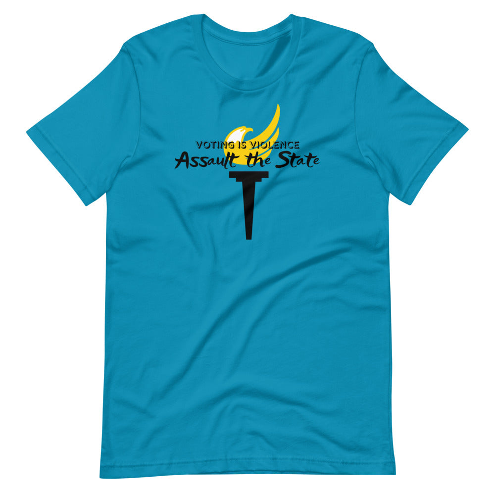Voting is Violence Assault the State Alaska LP Short-Sleeve Unisex T-Shirt - Proud Libertarian - Alaska Libertarian Party