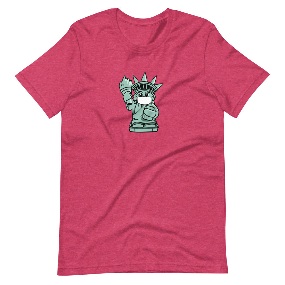 Masked Liberty Cartoon Short Sleeve Unisex T-Shirt - Proud Libertarian - Cartoons of Liberty