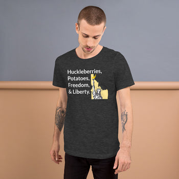 Huckleberries and Potatoes Short-Sleeve Unisex T-Shirt - Proud Libertarian - Libertarian Party of Idaho