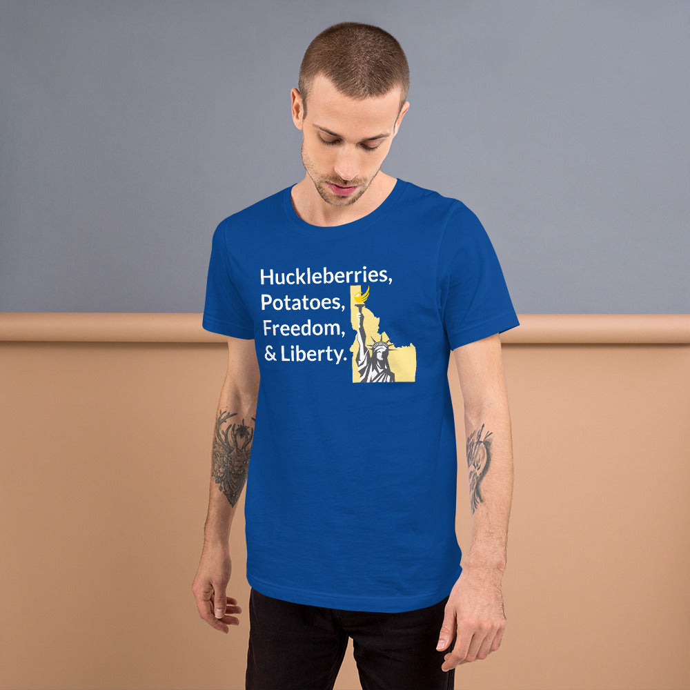 Huckleberries and Potatoes Short-Sleeve Unisex T-Shirt - Proud Libertarian - Libertarian Party of Idaho